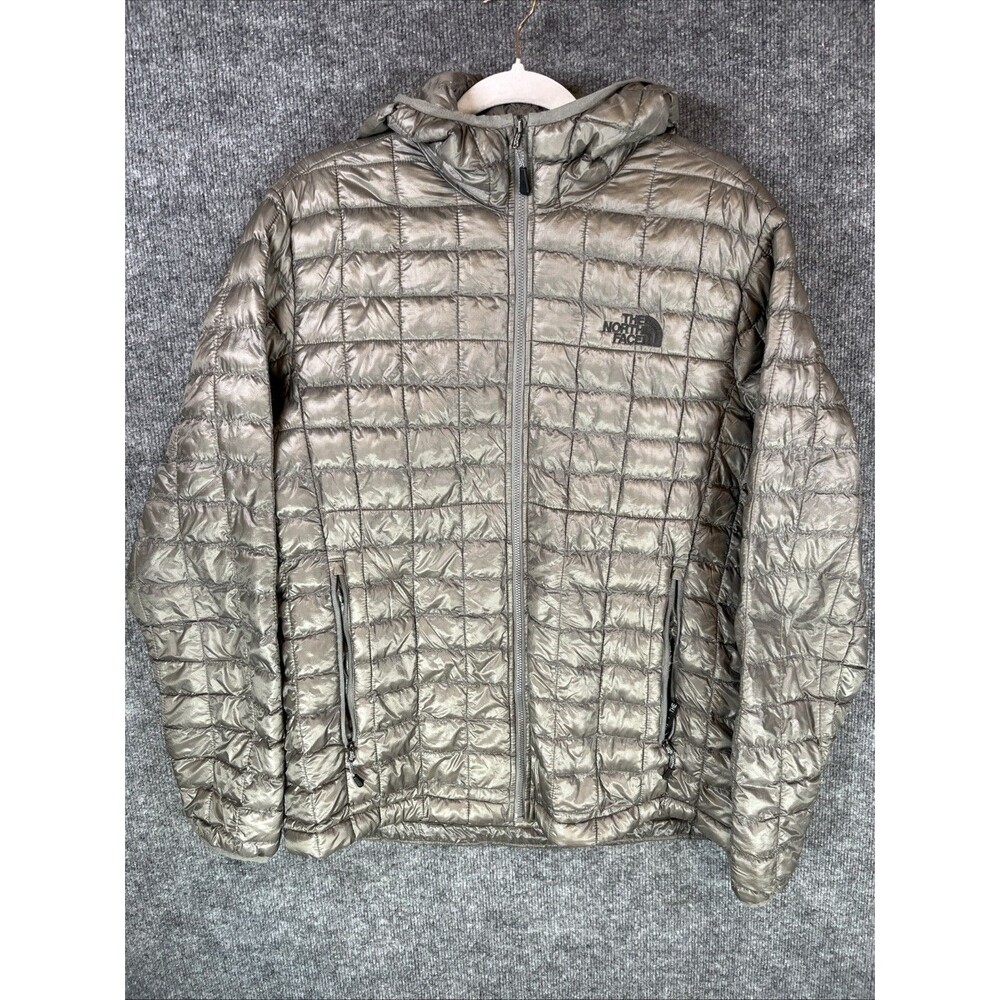 The North Face ThermoBall Puffer Jacket Mens Medium Gray Taupe Quilted Full Zip